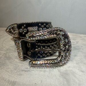 BB Simon Black Rhinestone Studded Western Belt Y2K